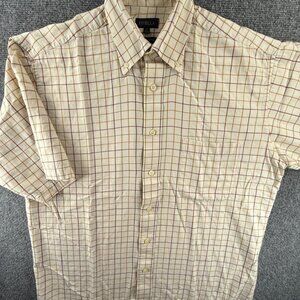 Viyella Brown Yellow 16 Check Button-Down Wool Cotton Short Sleeve Shirt Men